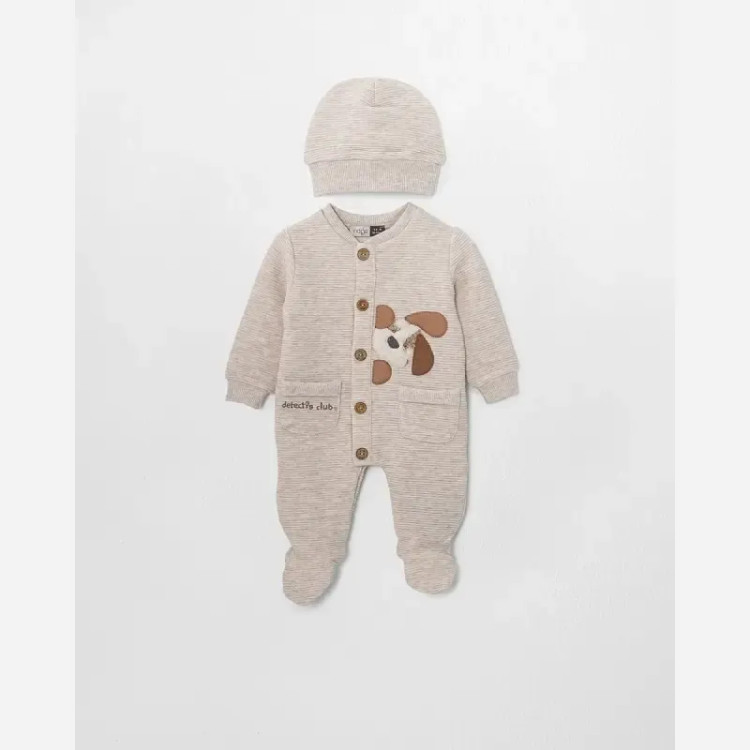 سرهمی پسرانه با کلاه طرح هاپو سایز 1 تا 3 ماه جورابدار