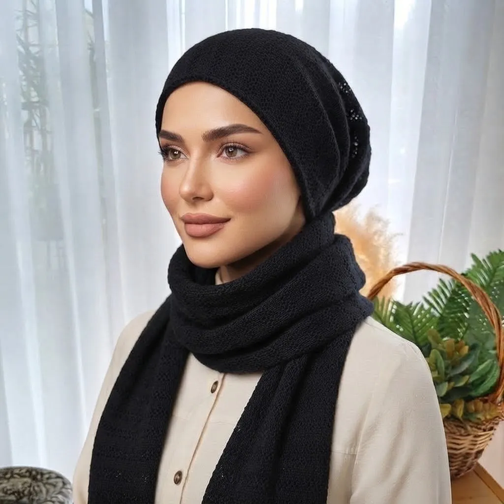 مینی اسکارف بافت پاییزی سه گوش زنانه رنگ مشکی سرمه ای قهوه ای سایز 70 در 70 سانتی متر