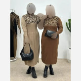 کفتان بافت ژیوان فری سایز 38 تا 48 رنگ نسکافه ای و کرم