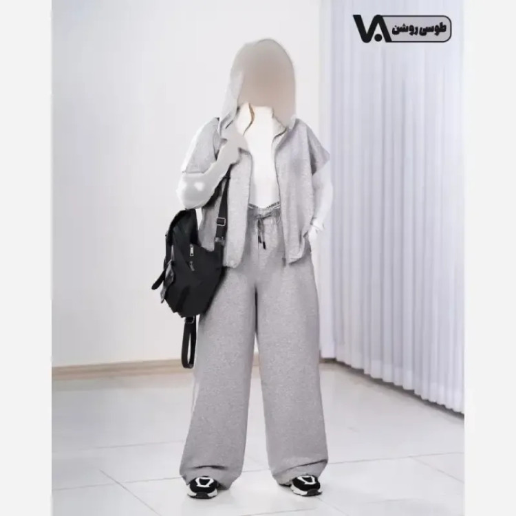 ست و شلوار ملانژ پنبه درجه یک کلاهدار و جیب دار فری سایز
