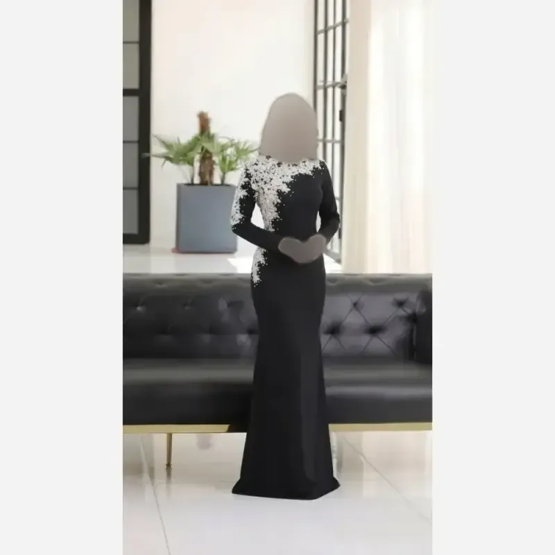 لباس مجلسی بلند زنانه کرپ دالقیچ کاپدار مشکی سایز بزرگ