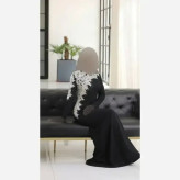 لباس مجلسی بلند زنانه کرپ دالقیچ کاپدار مشکی سایز بزرگ