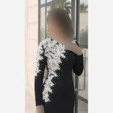 لباس مجلسی بلند زنانه کرپ دالقیچ کاپدار مشکی سایز بزرگ