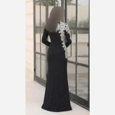 لباس مجلسی بلند زنانه کرپ دالقیچ کاپدار مشکی سایز بزرگ
