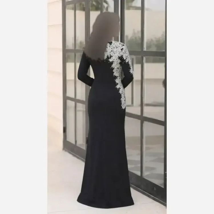 لباس مجلسی بلند زنانه کرپ دالقیچ کاپدار مشکی سایز بزرگ