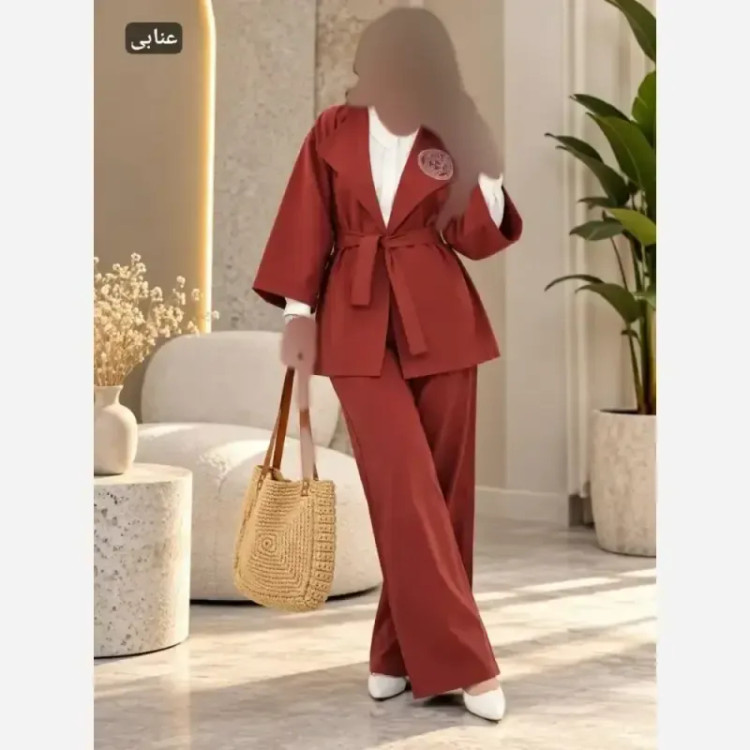 ست مانتو کتی و شلوار صبا کتان سیلک نگین کوبی شده